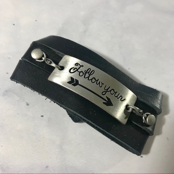 Follow Your Arrow Black Leather Wrap Bracelet - Picture 2 of 5